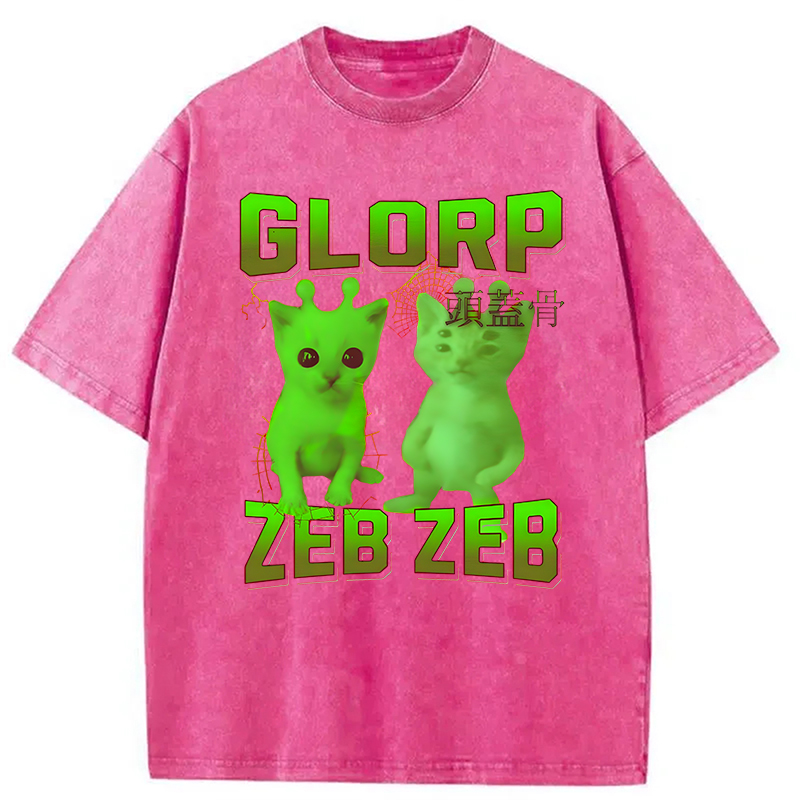 Modecanvas Glorp Gnarp Cat Meme DTG Printing Washed T-Shirt