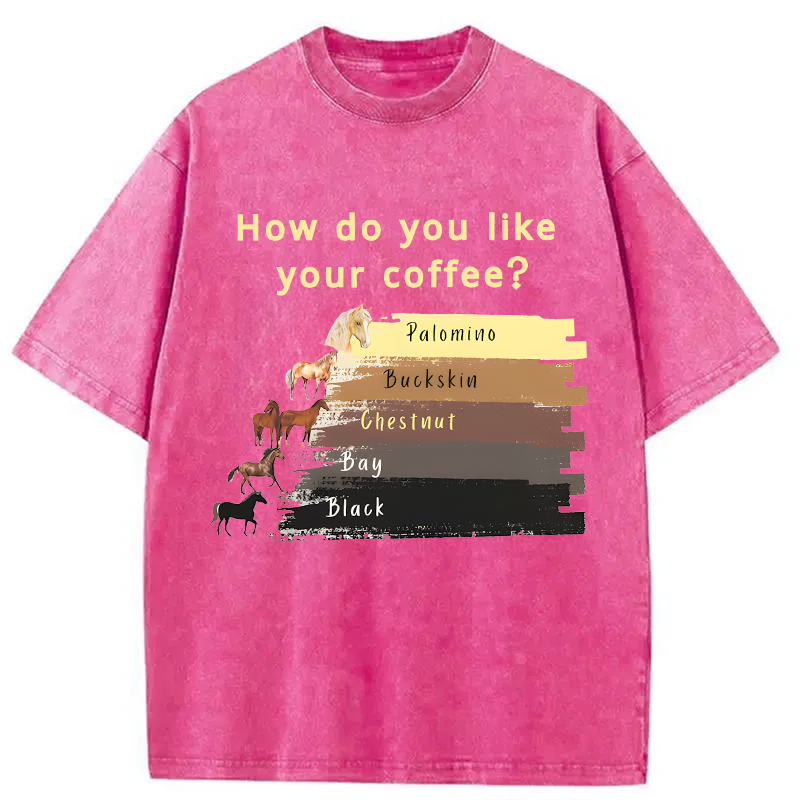 Modecanvas Funny Horse and Coffee DTG Printing Washed T-Shirt