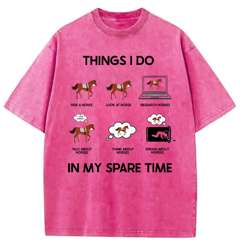 Modecanvas Funny Horse Meme DTG Printing Washed T-Shirt