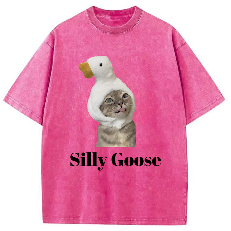 Modecanvas Goose Cat DTG Printing Washed T-Shirt