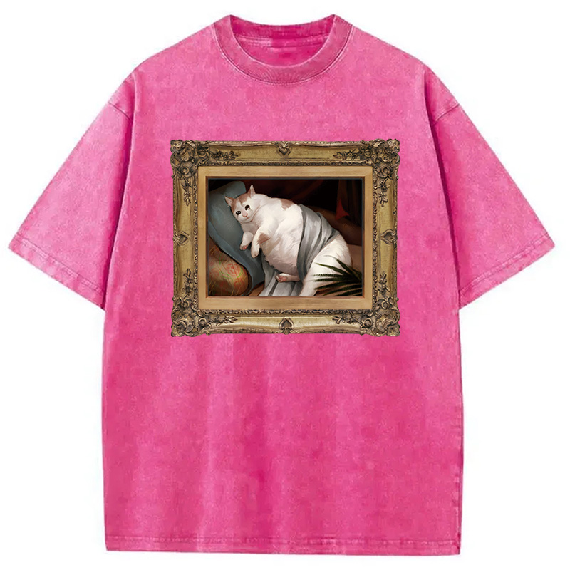Modecanvas Fat Cat Crying In The Mansion DTG Printing Washed T-Shirt