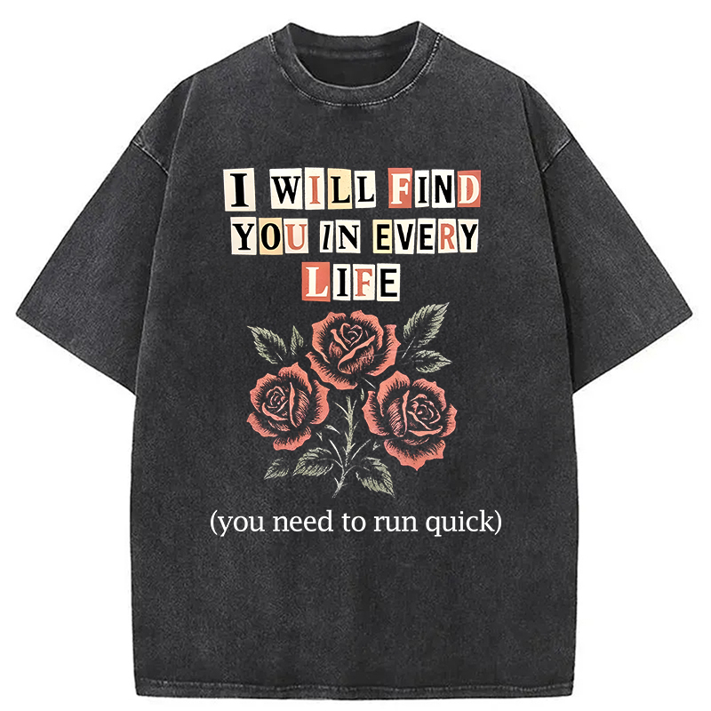 Modecanvas Funny Threat Roses DTG Printing Washed T-Shirt