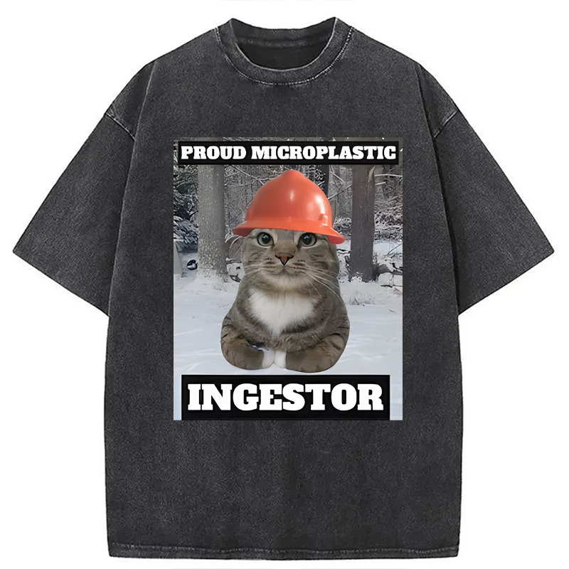 Modecanvas Proud Microplastic Ingestor Cat Meme DTG Printing Washed T-Shirt