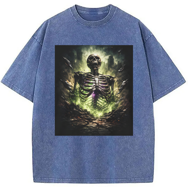 Modecanvas Radioactive Inspired Skeleton DTG Printing Washed T-Shirt