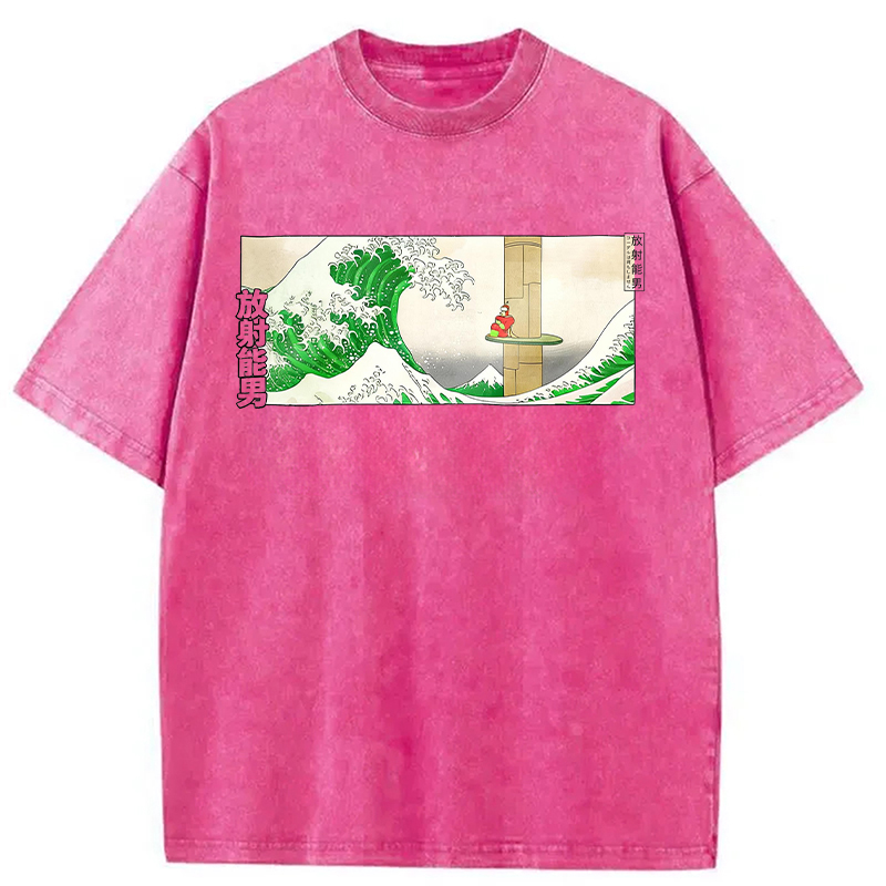 Modecanvas Green Wave DTG Printing Washed T-Shirt