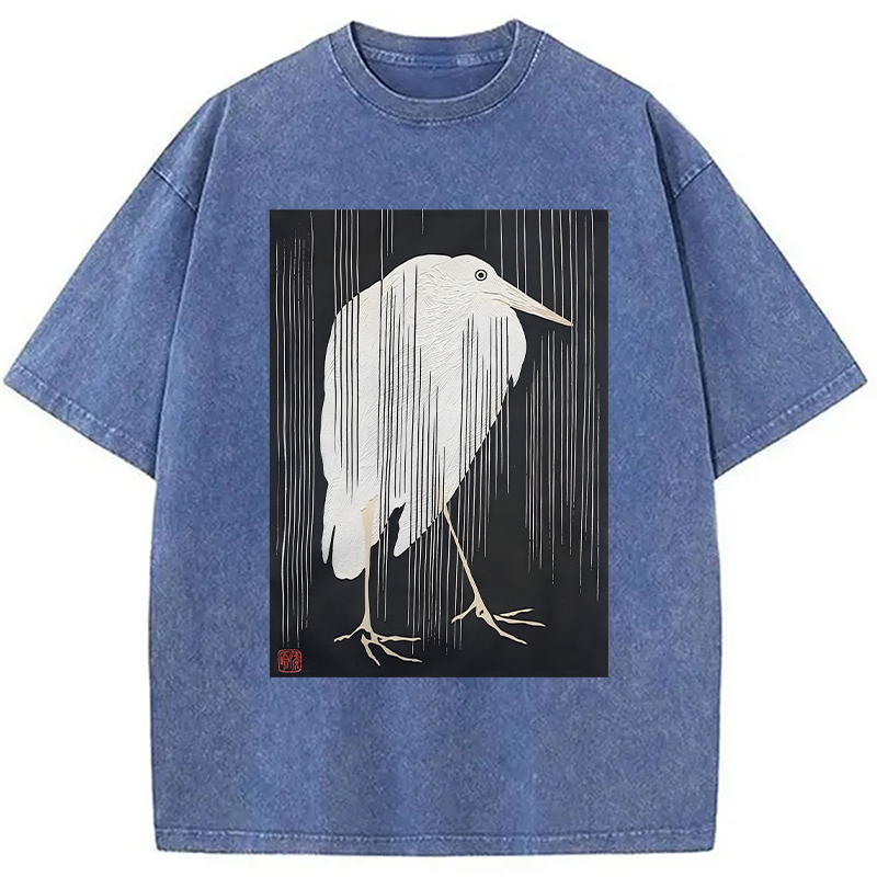 Modecanvas Heron In The Rain DTG Printing Washed T-Shirt