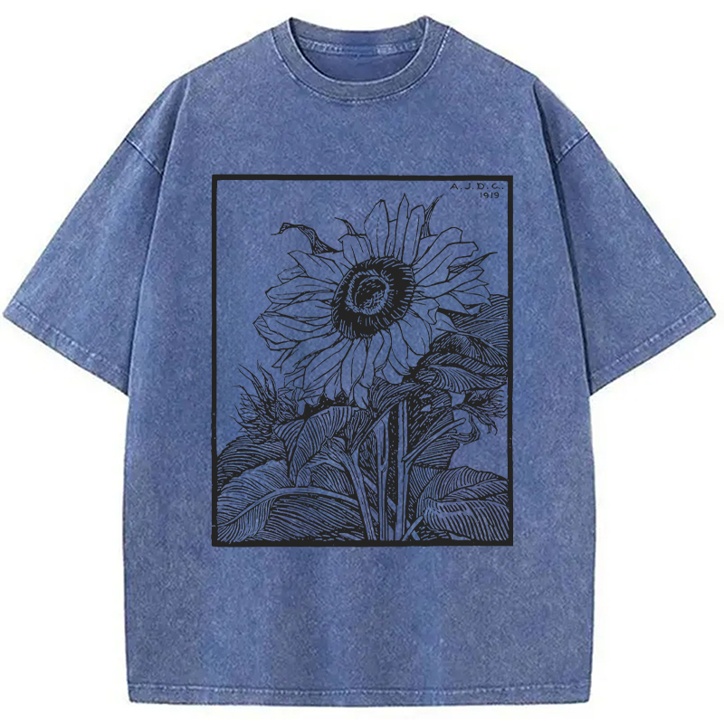 Modecanvas Sunflower Vintage DTG Printing Washed T-Shirt