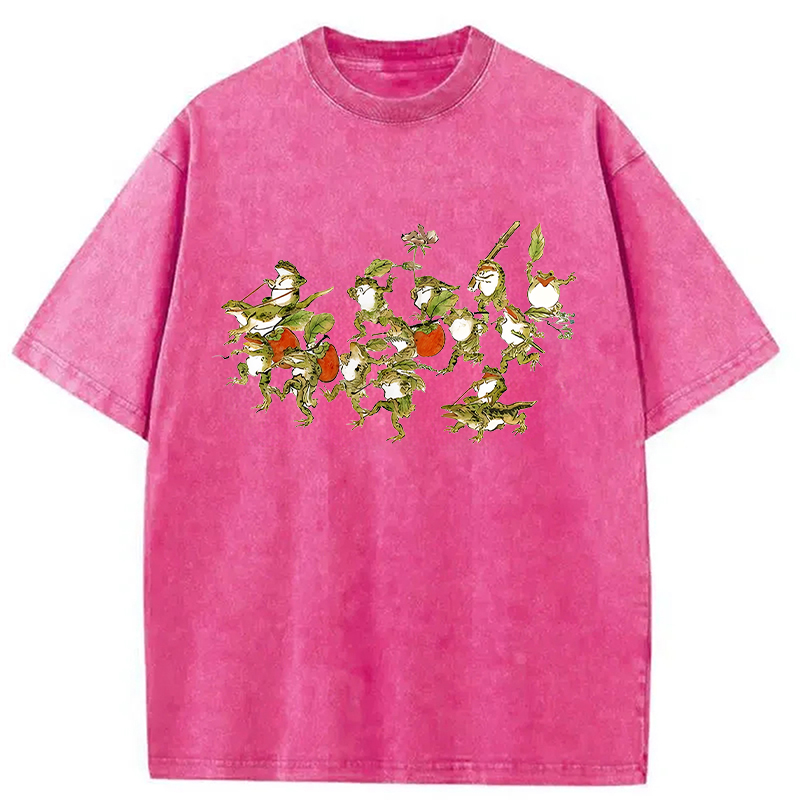Modecanvas Frogs Riding Lizards DTG Printing Washed T-Shirt