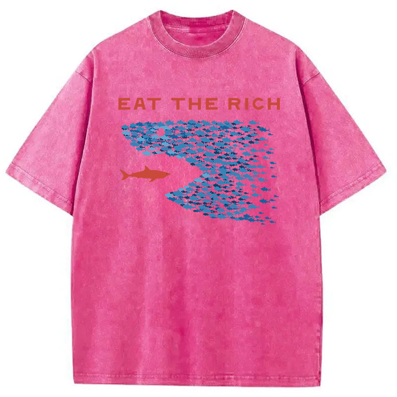Modecanvas Eat The Rich Fish DTG Printing Washed T-Shirt