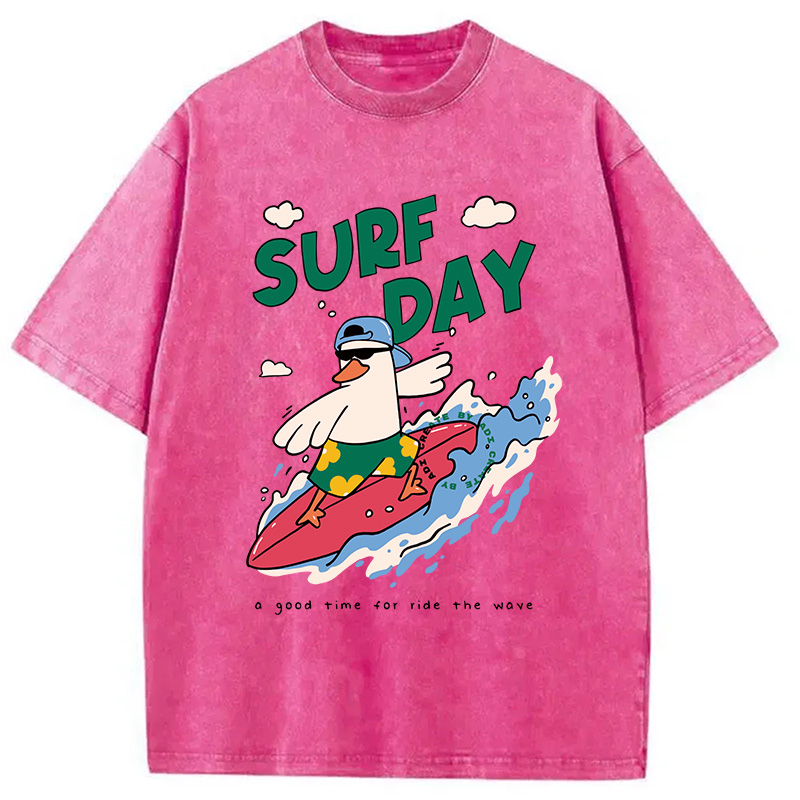 Modecanvas Surfing Duck DTG Printing Washed T-Shirt