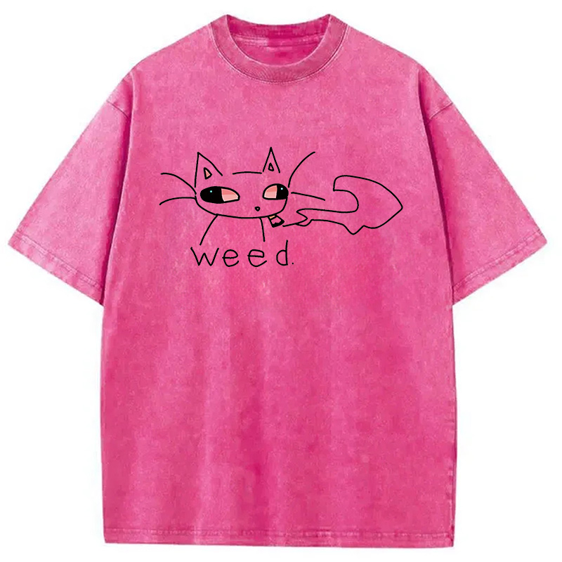 Modecanvas Smoking Weed Cat Meme DTG Printing Washed T-Shirt