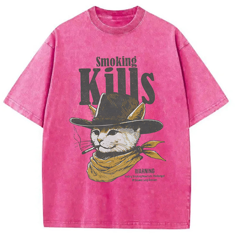 Modecanvas Funny Anti Smoking Cat DTG Printing Washed T-Shirt