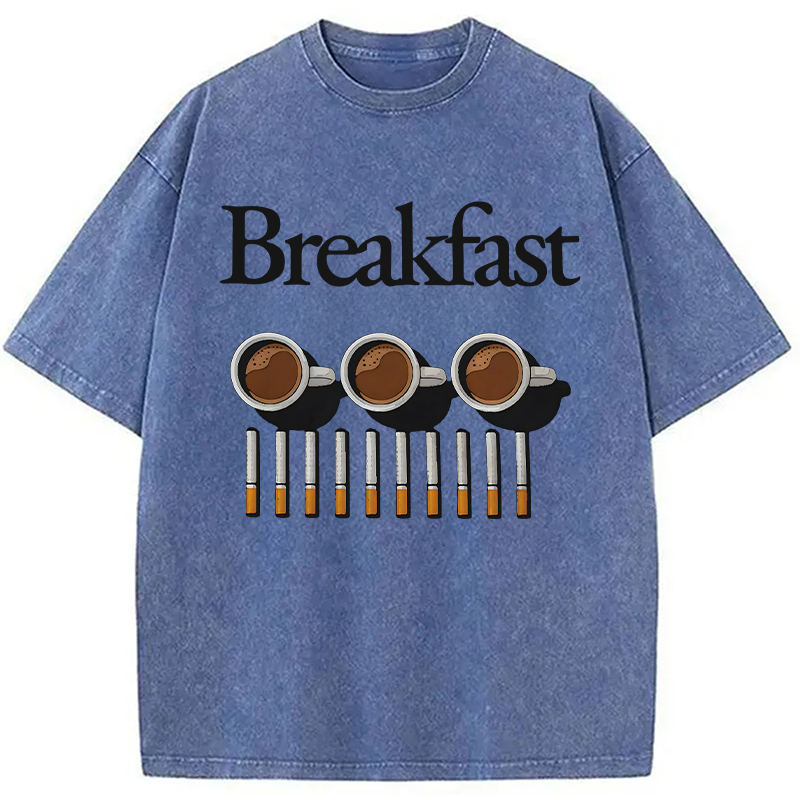 Modecanvas Breakfast Coffee And Cigarettes DTG Printing Washed T-Shirt