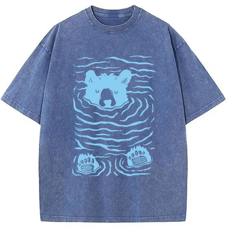 Modecanvas Minimalist Linocut Bear DTG Printing Washed T-Shirt