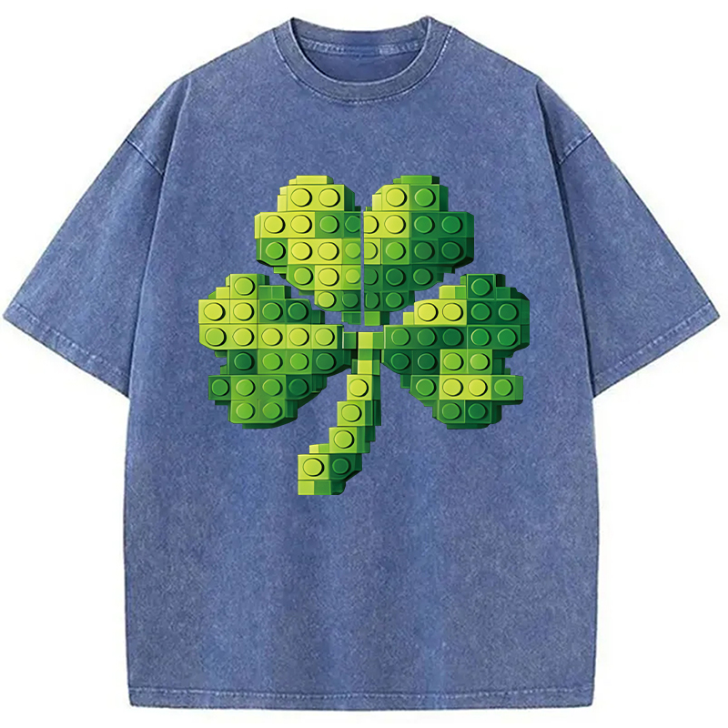 Modecanvas Funny Building Shamrock Blocks St Patricks Day DTG Printing Washed T-Shirt