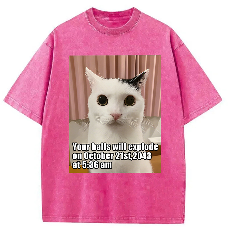 Modecanvas Your Balls Will Explode Funny Cat Meme DTG Printing Washed T-Shirt