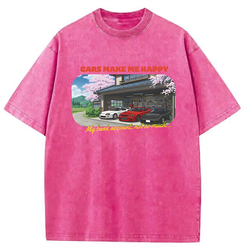 Modecanvas Cars Make Me Happy DTG Printing Washed T-Shirt