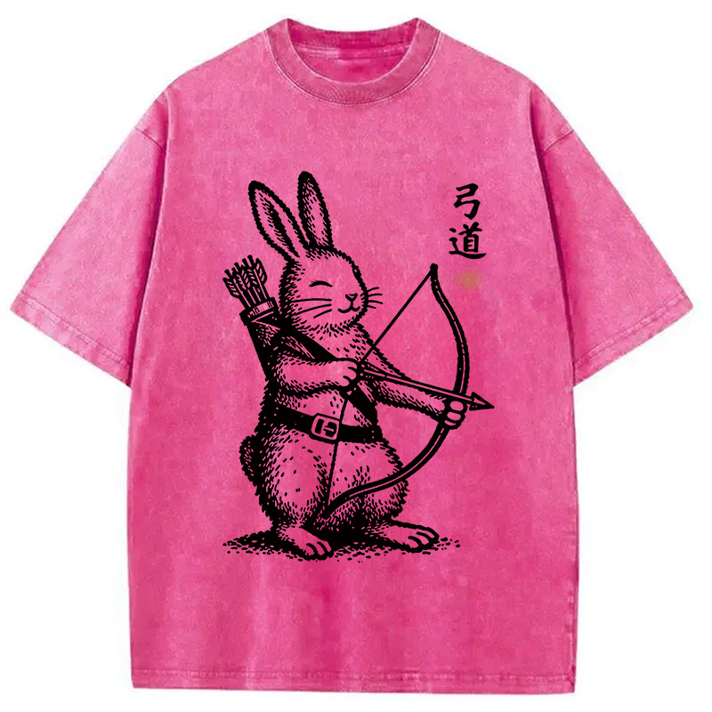 Modecanvas Rabbit Shooting Arrows DTG Printing Washed T-Shirt