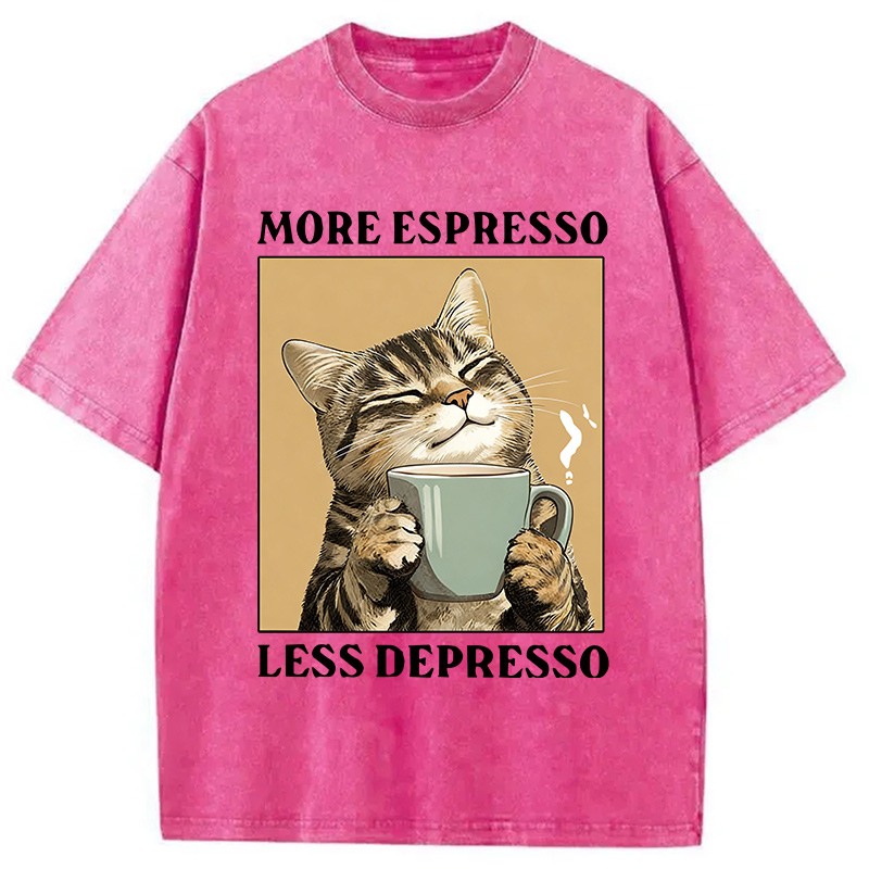 Modecanvas Cute Cat Drinking Coffee DTG Printing Washed T-Shirt