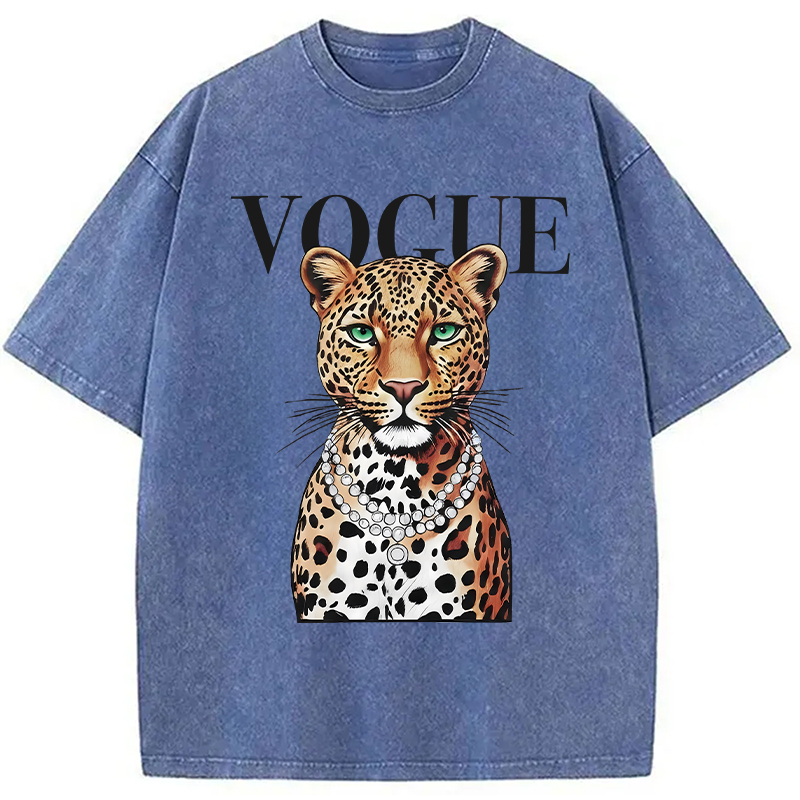 Modecanvas Glam Leopard DTG Printing Washed T-Shirt