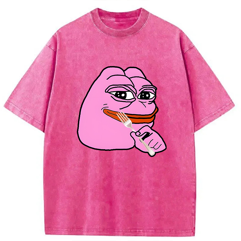 Modecanvas Pink Pepe Frog Meme DTG Printing Washed T-Shirt