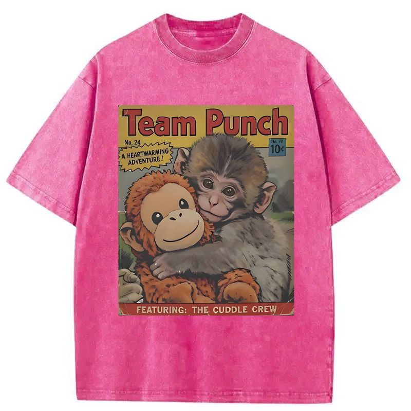 Modecanvas Punch Monkey Holding Stuffed Monkey DTG Printing Washed T-Shirt