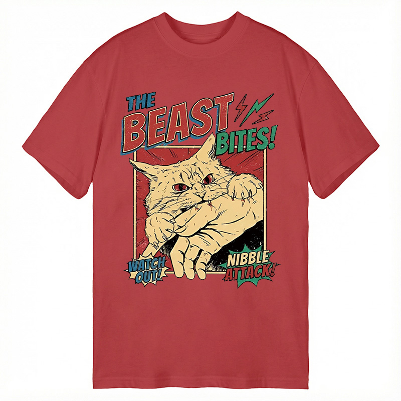 Modecanvas Vintage Horror Cat Bite DTG Printing Classic T-Shirt-modecanvas
