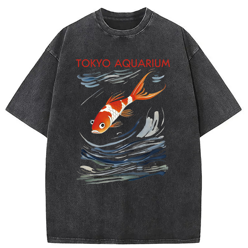 Modecanvas Tokyo Aquarium Koi Fish DTG Printing Washed T-Shirt