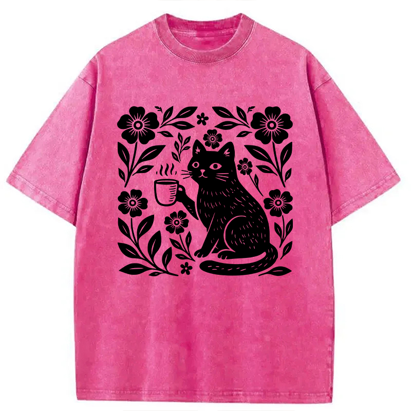 Modecanvas Boho Cat DTG Printing Washed T-Shirt