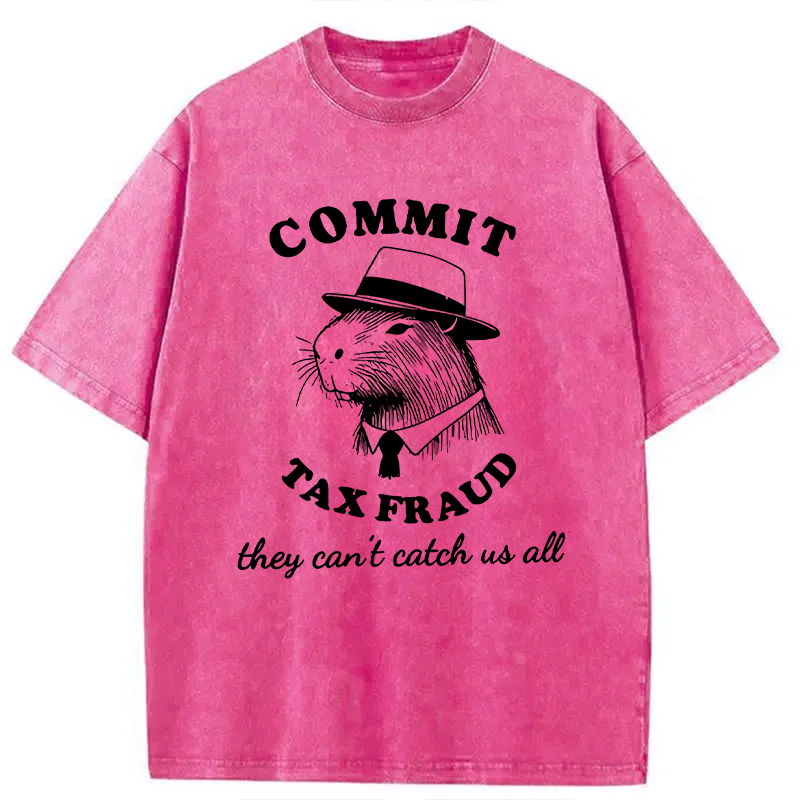 Modecanvas Funny Capybara Tax Fraud DTG Printing Washed T-Shirt