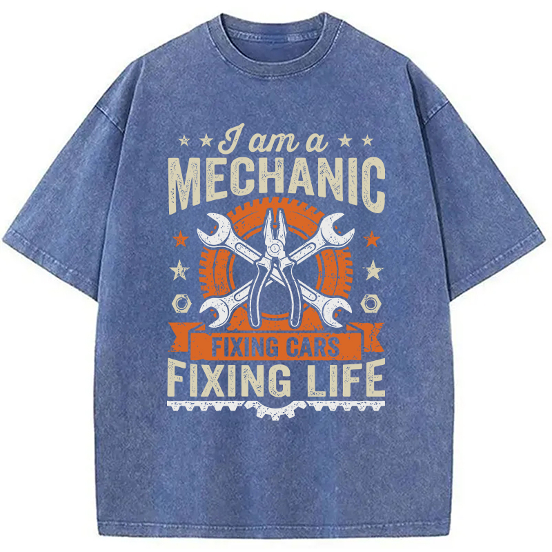 Modecanvas Funny Mechanic Fixing Cars Humor DTG Printing Washed T-Shirt
