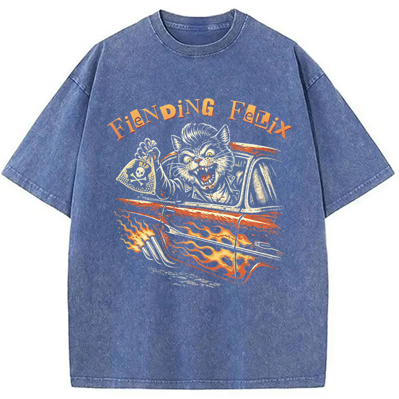 Modecanvas Fiending Felix Degenerate Cat DTG Printing Washed T-Shirt