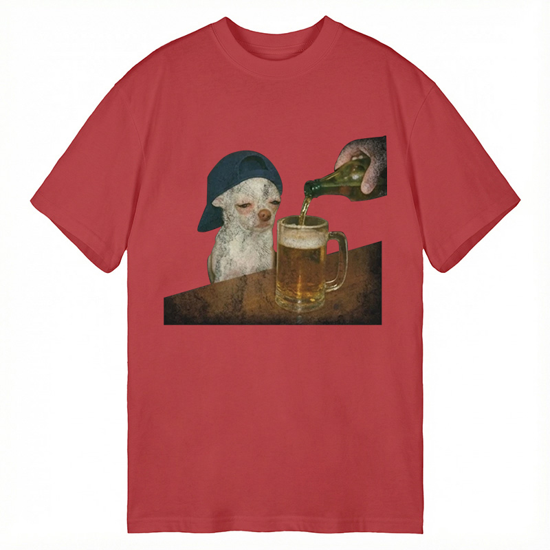Modecanvas Funny Dog Drinking Beer DTG Printing Classic T-Shirt-modecanvas