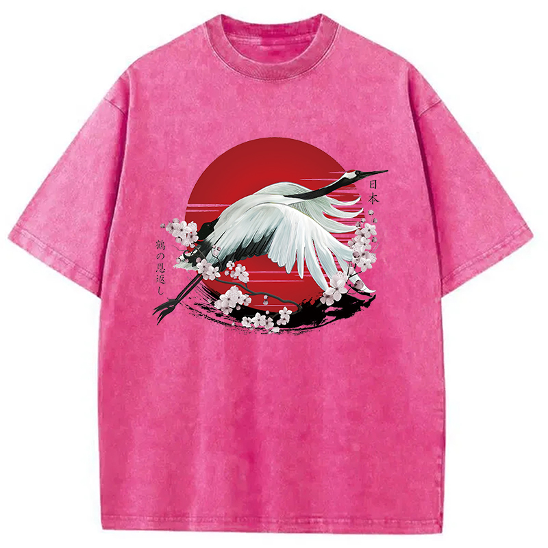 Modecanvas Japanese Crane Tsuru Washed T-Shirt
