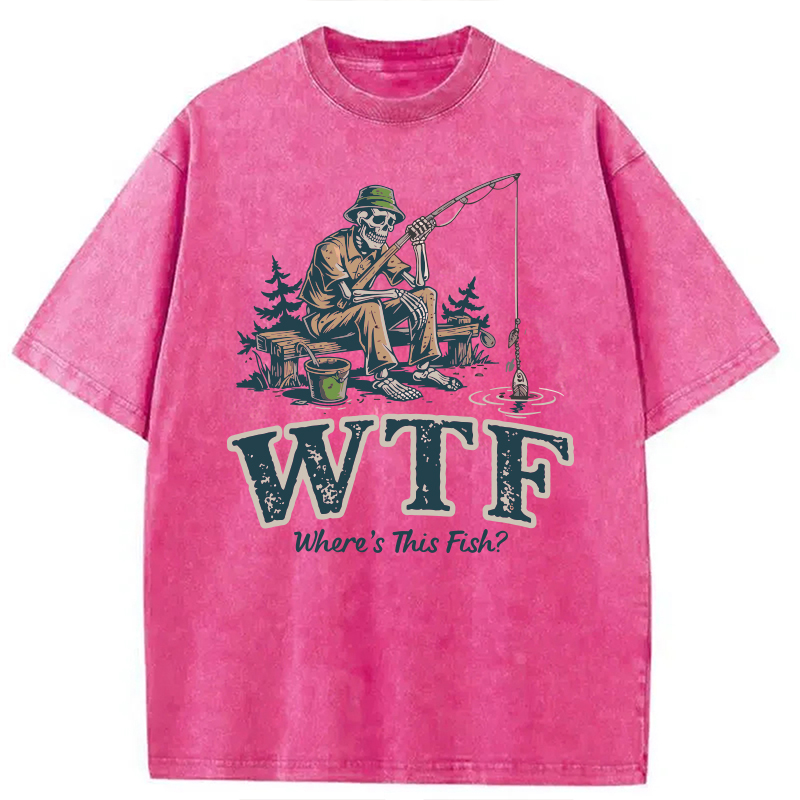 Modecanvas Funny WTF Where Is The Fish DTG Printing Washed T-Shirt