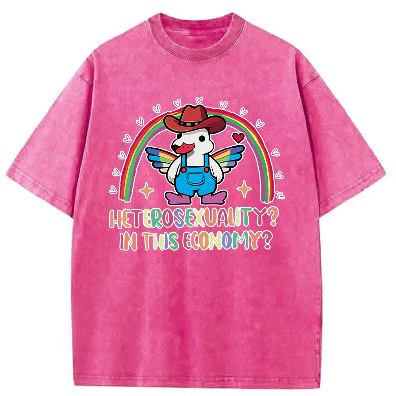 Modecanvas Duck Says No To Heteronormativity DTG Printing Washed T-Shirt