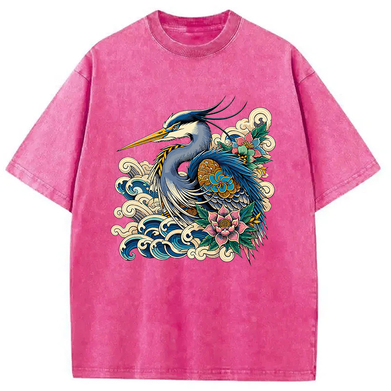 Modecanvas Japanese Blue Heron Washed T-Shirt