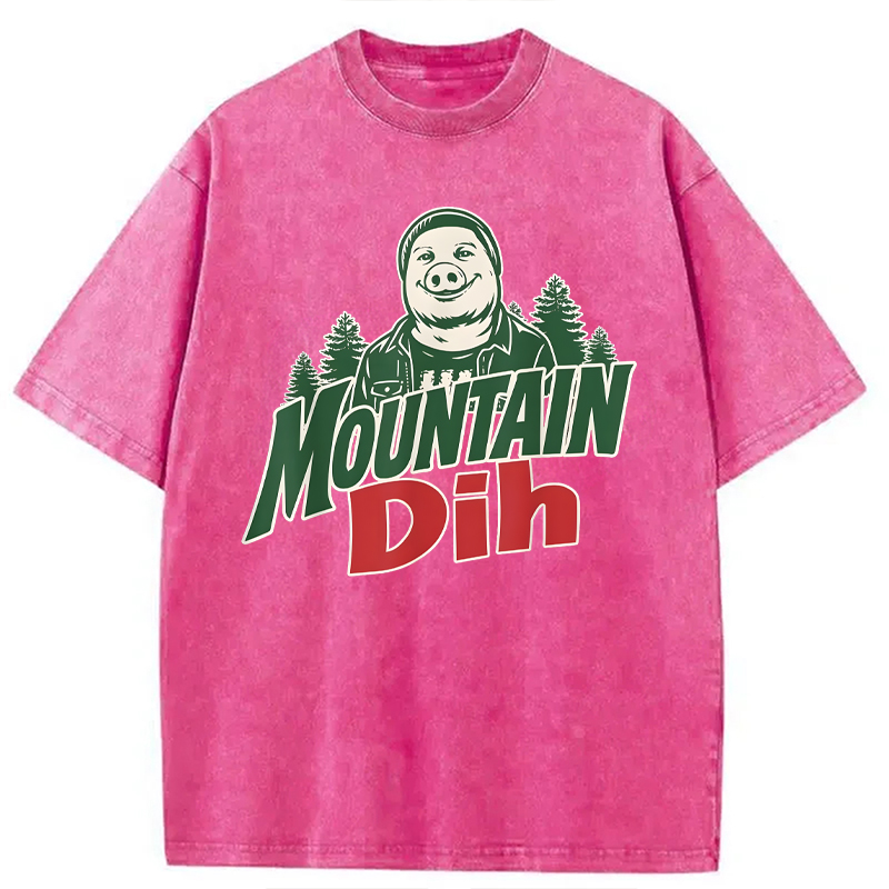 Modecanvas Mountain Dih John Pork Brainrot Meme DTG Printing Washed T-Shirt