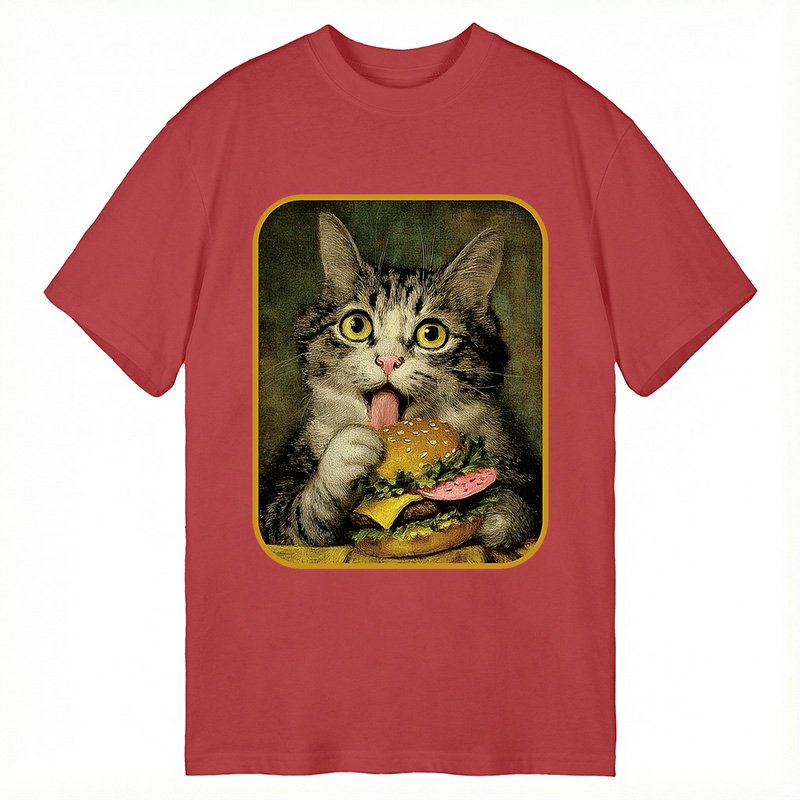 Modecanvas Trying to Eat Burger Funny Cute Cat DTG Printing Classic T-Shirt-modecanvas