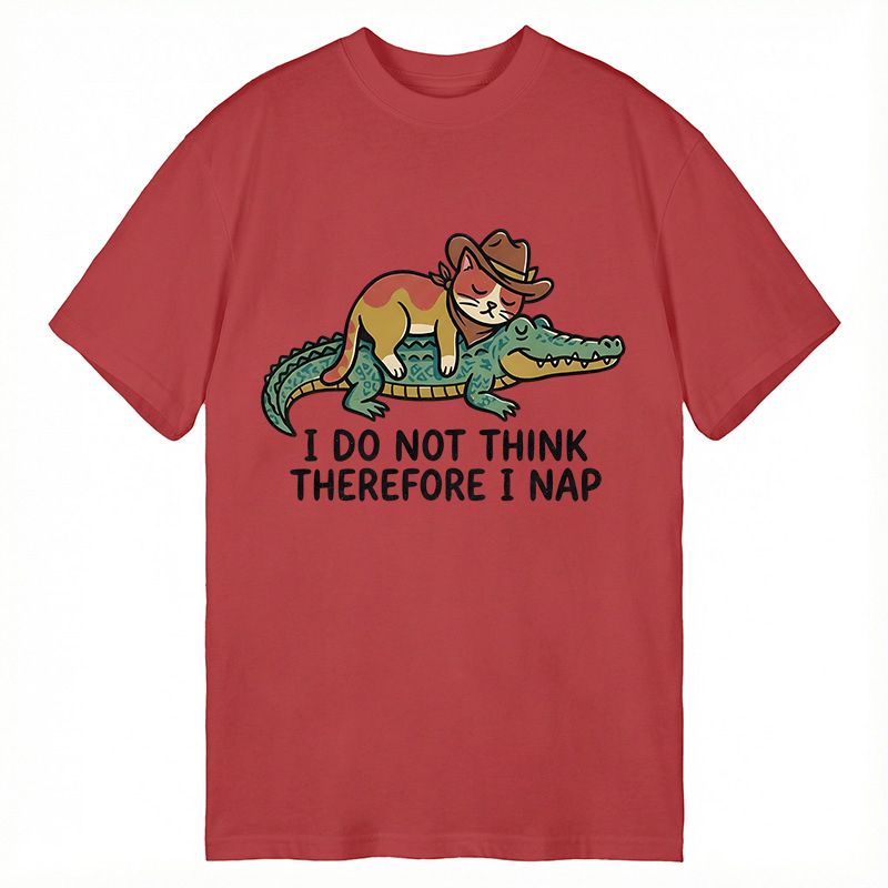 Modecanvas I Do Not Think Therefore I Nap Funny Western Cat DTG Printing Classic T-Shirt-modecanvas
