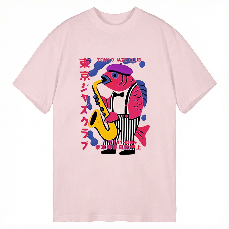 Modecanvas Fish in Band Playing Saxophone DTG Printing Classic T-Shirt-modecanvas