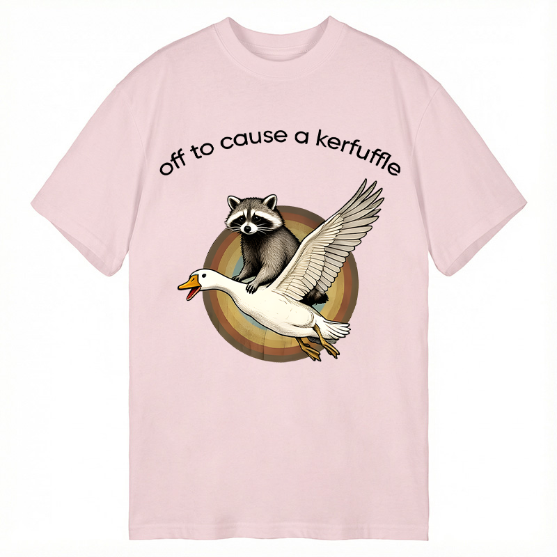 Modecanvas Off To Cause A Kerfuffle Funny Raccoon Riding Silly Goose DTG Printing Classic T-Shirt-modecanvas
