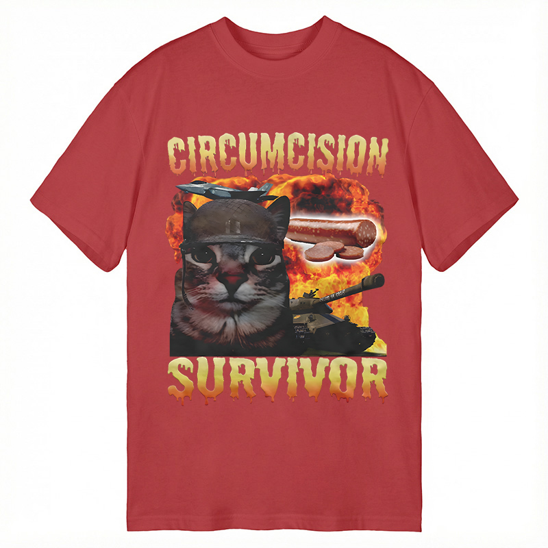 Modecanvas Circumcision Survivor Funny Cat Meme DTG Printing Classic T-Shirt-modecanvas