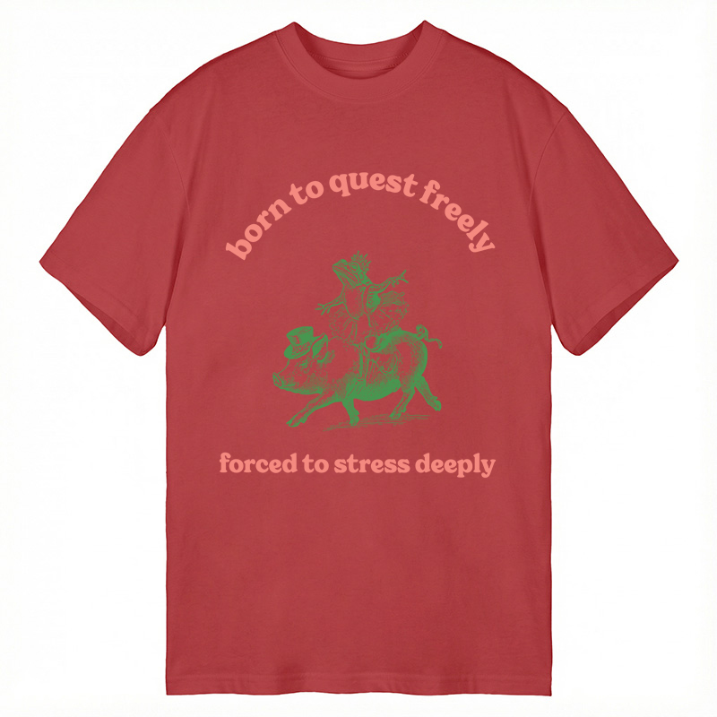 Modecanvas Born to Quest Freely Funny Pig Frog DTG Printing Classic T-Shirt-modecanvas