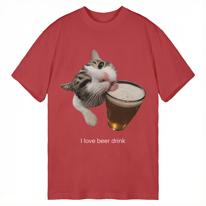 Modecanvas Funny Beer Kitty Meme DTG Printing Classic T-Shirt-modecanvas
