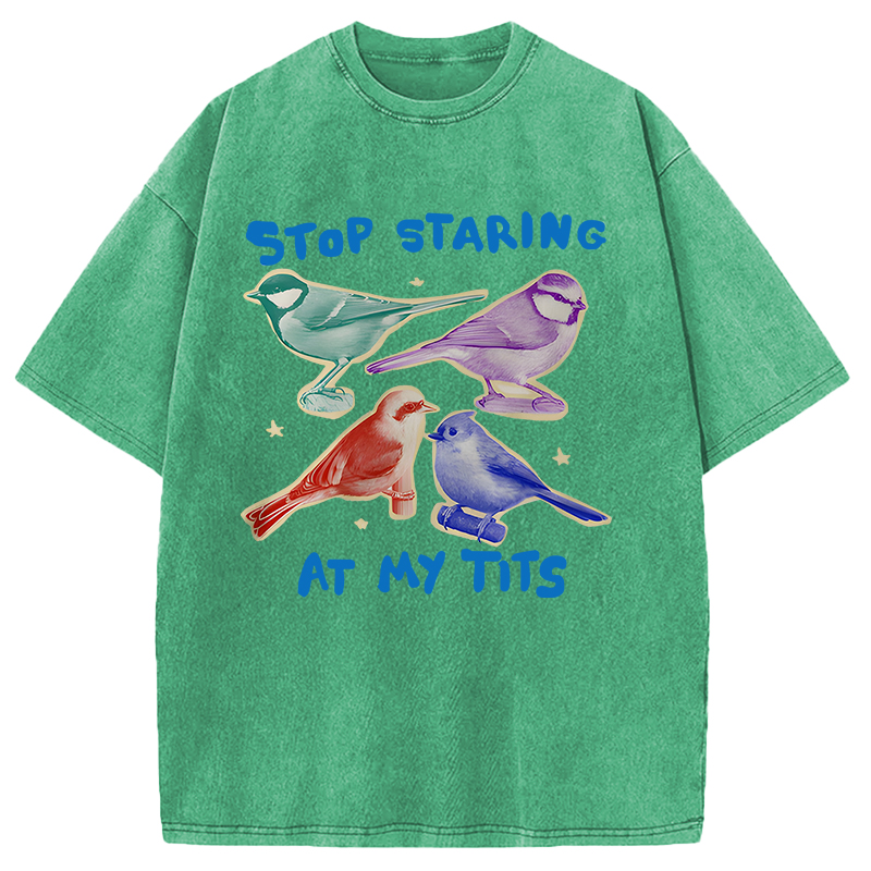 Modecanvas Stop Staring At My Tits DTG Printing Washed T-Shirt