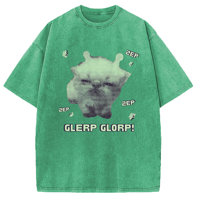 Modecanvas Sleepy Glerp Glorp Funny Cat Meme DTG Printing Washed T-Shirt