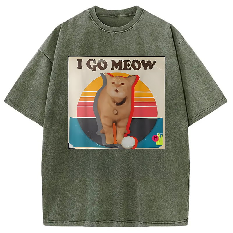 Modecanvas I Go Meow Funny Singing Cat Meme DTG Printing Washed T-Shirt