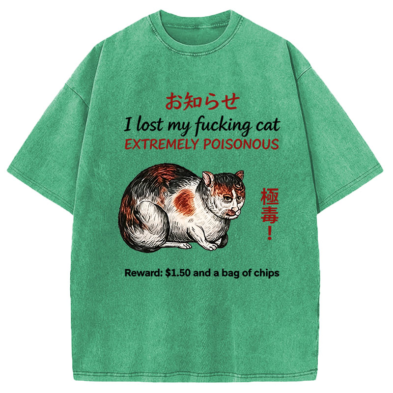 Modecanvas Funny Missing Cat Reward DTG Printing Washed T-Shirt