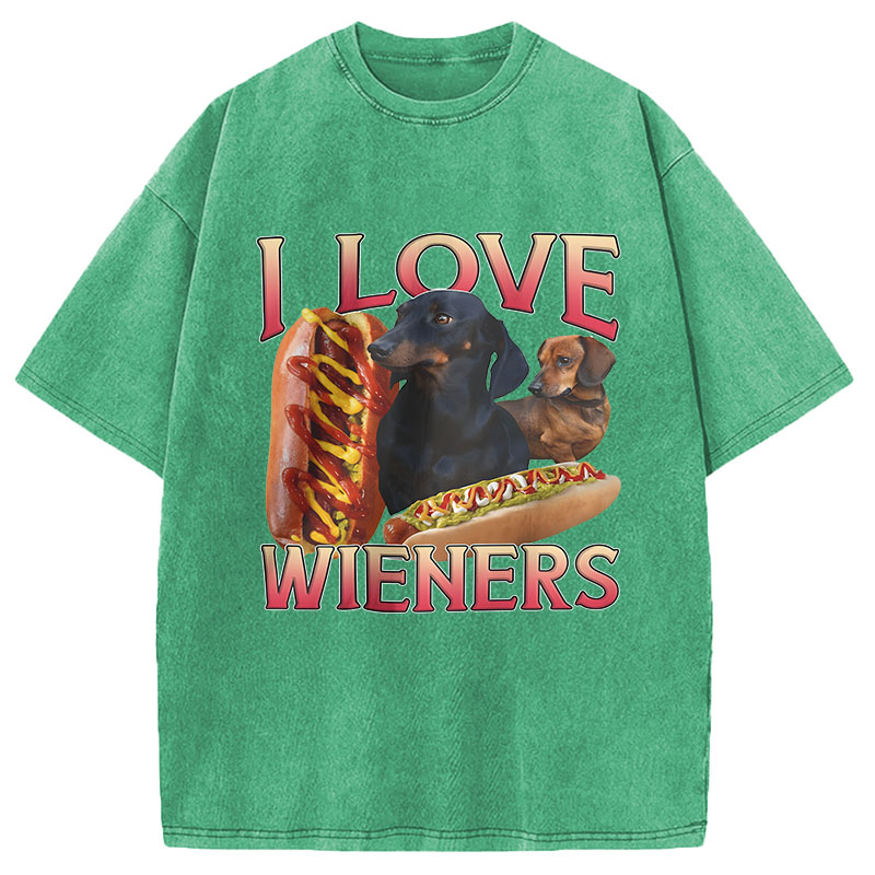 Modecanvas I Love Wieners Funny Dog Meme DTG Printing Washed T-Shirt